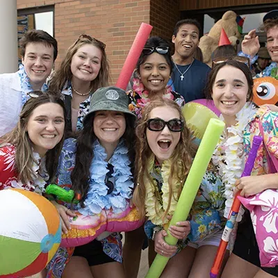 Group of students in Hawaiian shirts